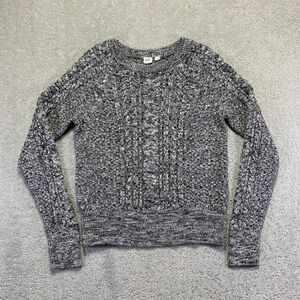 GAP Sweater Womens Medium Light Gray Marle Cable Knit Crew Neck Longsleeve